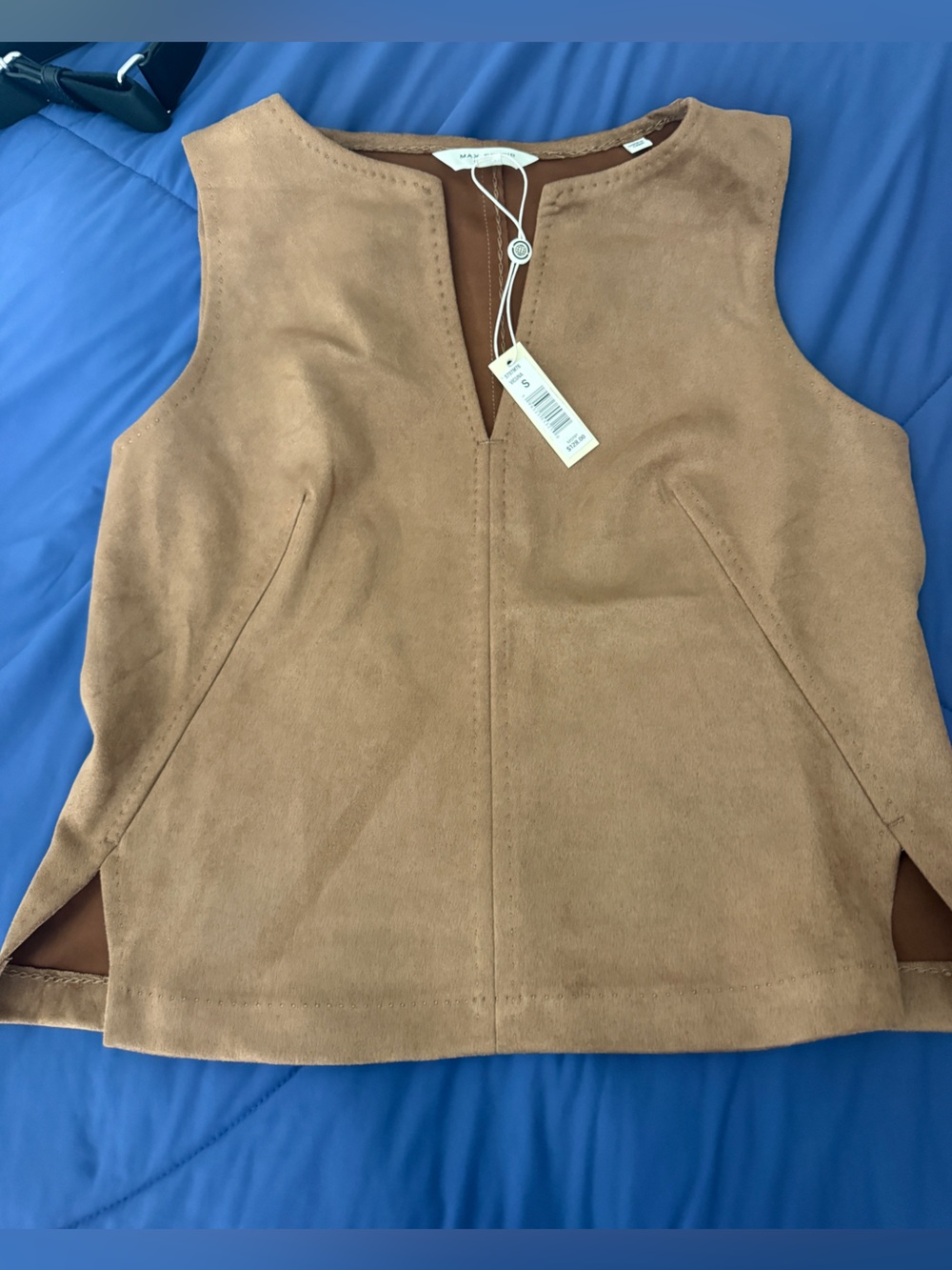 Max Studio Faux Suede Vest in Camel Brown